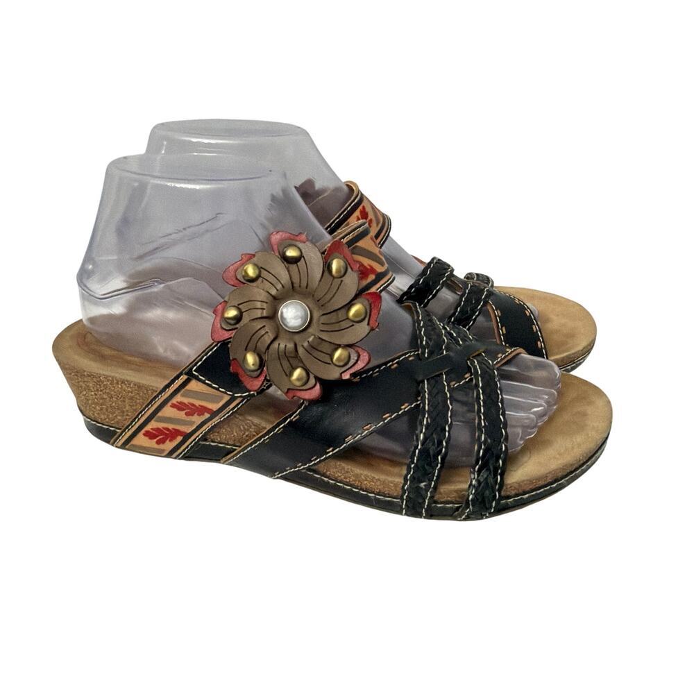 L’Artiste Sandals Womens Size 8.5 Deonna Boho Floral Leather Adjustable Strap 39